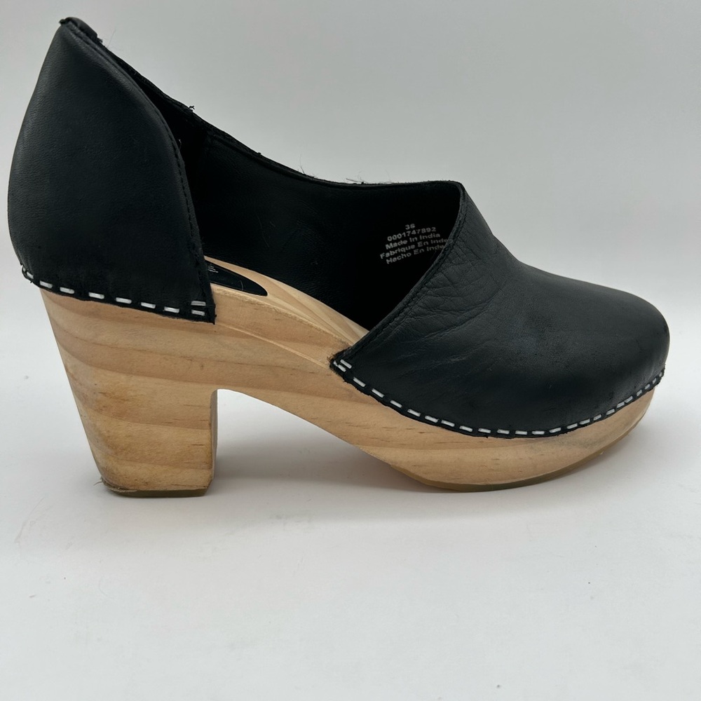 Free People Monroe Leather Clogs Black with wood heel, Mule size 36 or 6 - Picture 5 of 14
